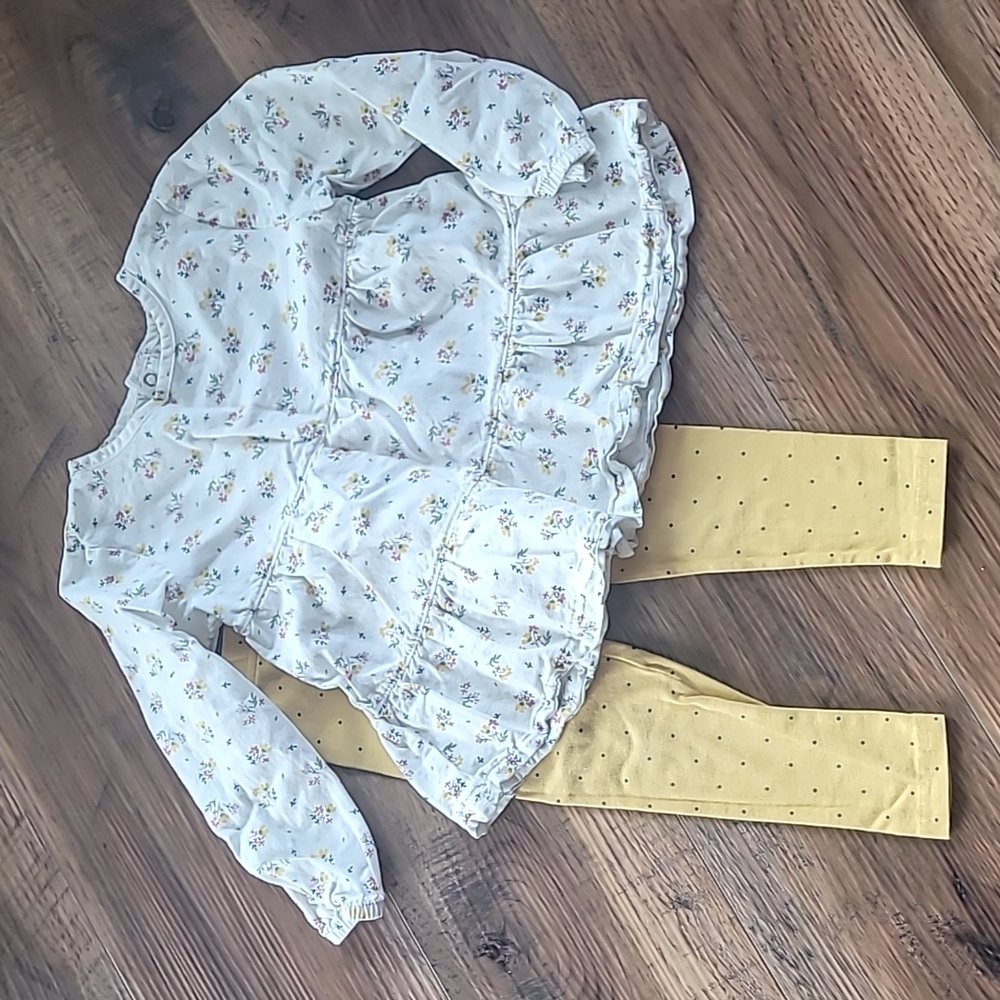 Carter's Matching Set Pants and Tunic Top, 3T, Yellow, Polka-Dots, Cream, Floral